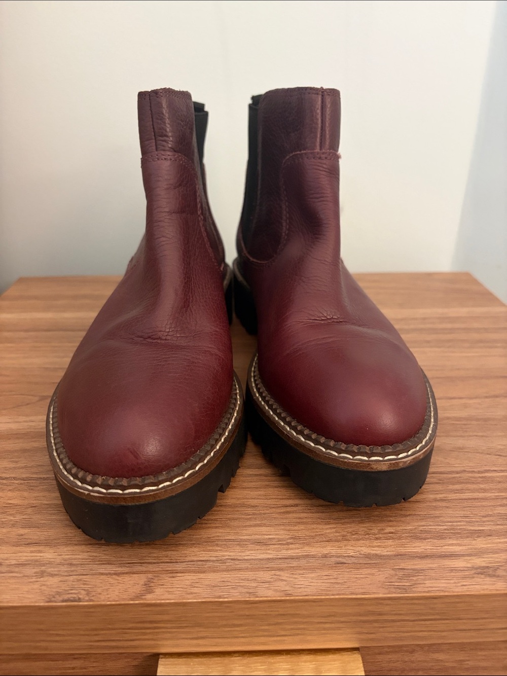 Nordstrom Wine Leather Lug Chelsea Booties
